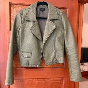 Green Vegan Leather Moto Jacket Joes Jeans M